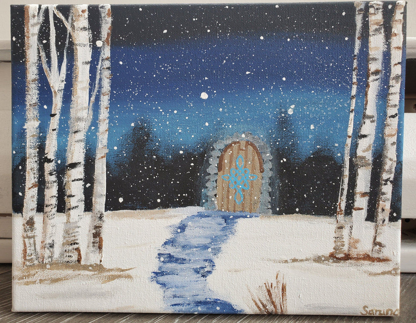 8" x 10" Snowy Birch Forest - Acrylic Painting