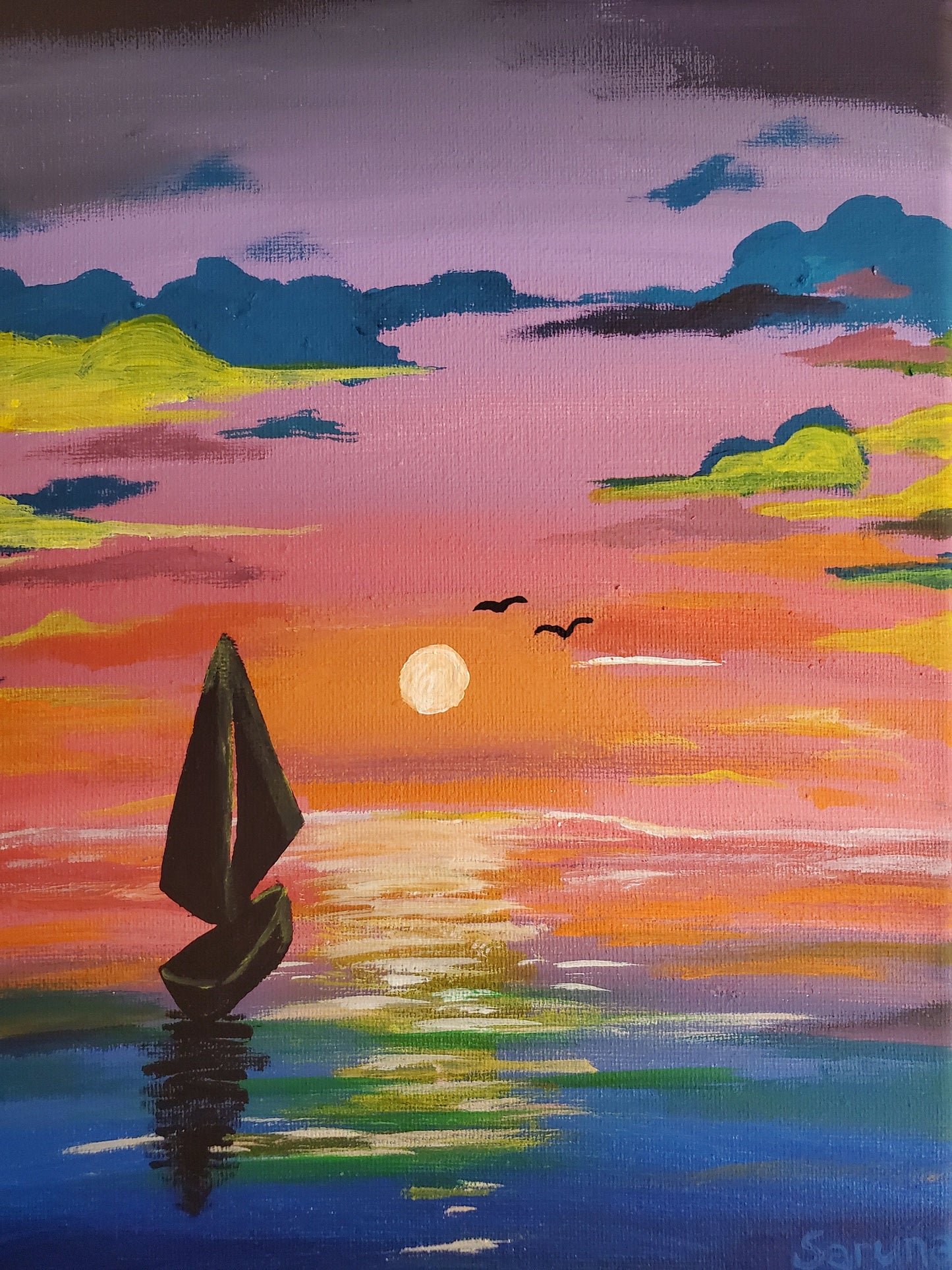 8" x 10" Sailboat on the Dusk Horizon - Acrylic Painting