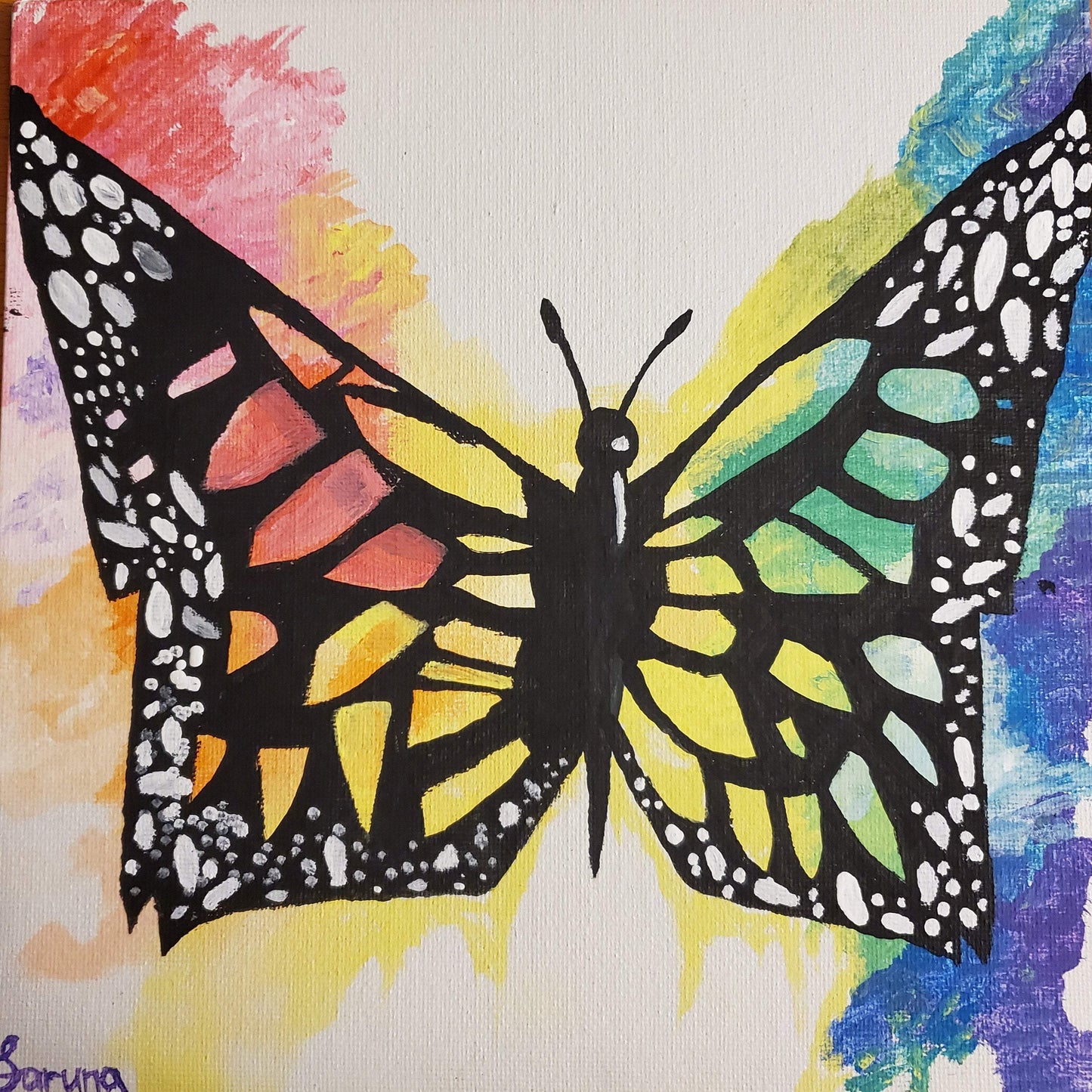 8" x 8" Rainbow Butterfly - Acrylic Painting